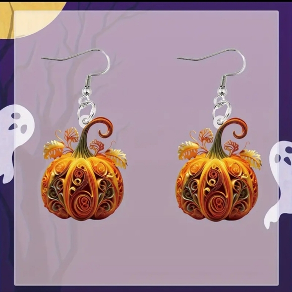 NEW Chic Acrylic Pumpkin Dangle Earrings - Picture 3 of 6